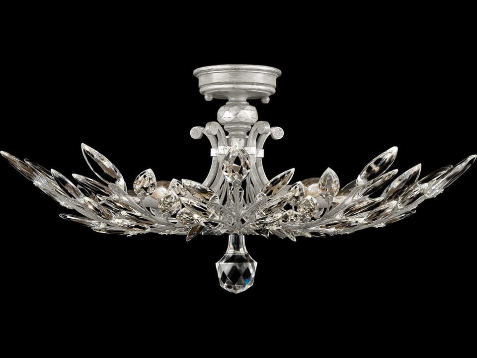 Crystal Laurel 5-Light Semi-Flush Mount in Silver Leaf