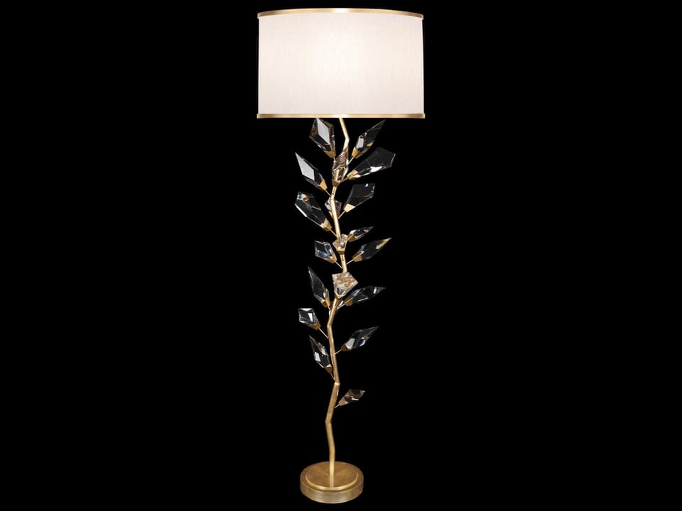 Foret 3-Light Floor Lamp with Crystal Leaves in Gold Leaf