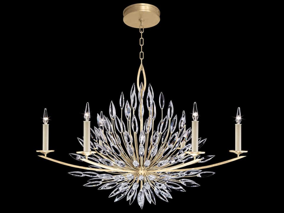 6-Light Lily Buds Oblong Chandelier in Gold Leaf Finish