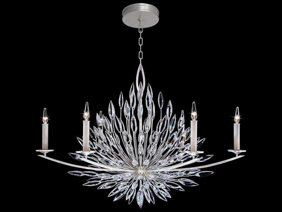 6-Light Lily Buds Oblong Chandelier in Gold and Silver
