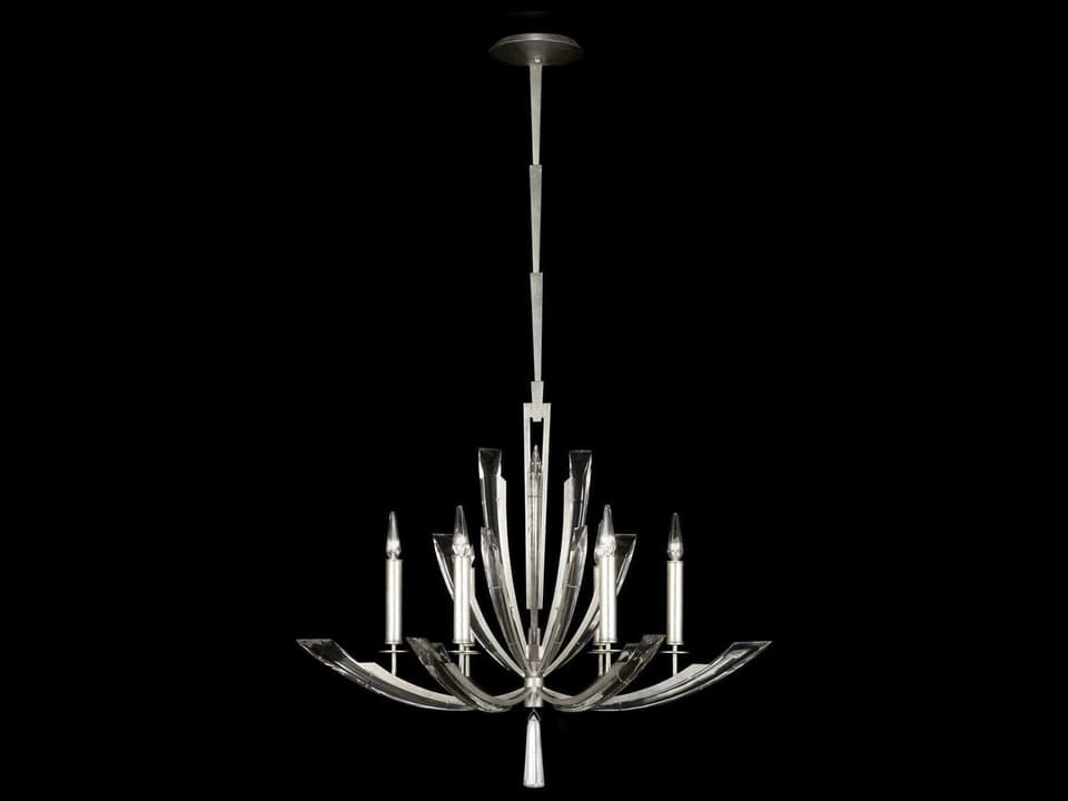 Vol de Cristal 6-Light Round Chandelier in Platinized Silver Leaf