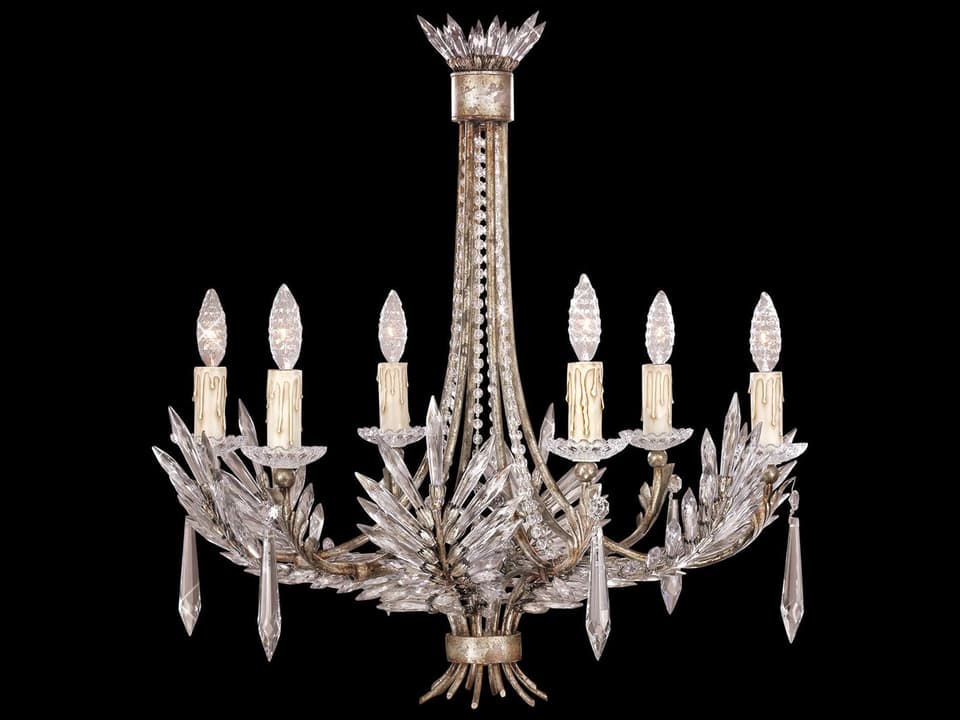 6-Light Winter Palace Chandelier in Silver with Icicle Crystals