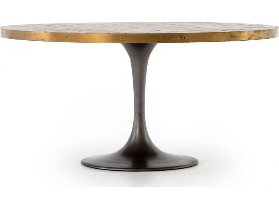 Globetrotter Evans Round 60-Inch Dining Table with Grey Polished Brass and Burnt Oak