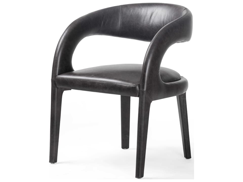 Globetrotter Hawkins Upholstered Arm Dining Chair in Black Leather