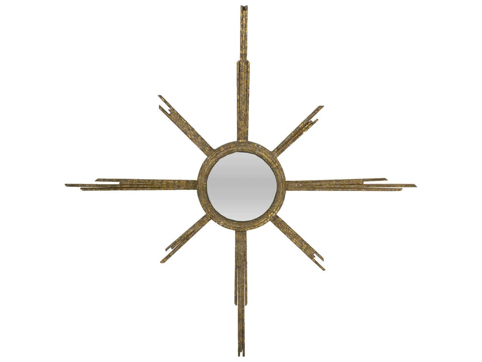 Capri Round Mirror in Antique Gold Starburst Design