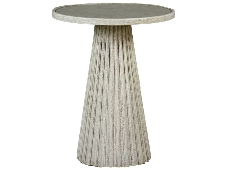 Kingsley Round Side Table with Antique Mirror Top in Distressed White