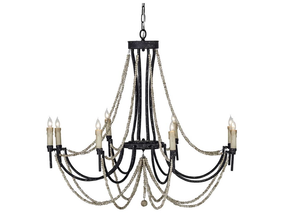 Percy 8-Light Empire Chandelier in Rusty Black with Distressed Ivory Beads