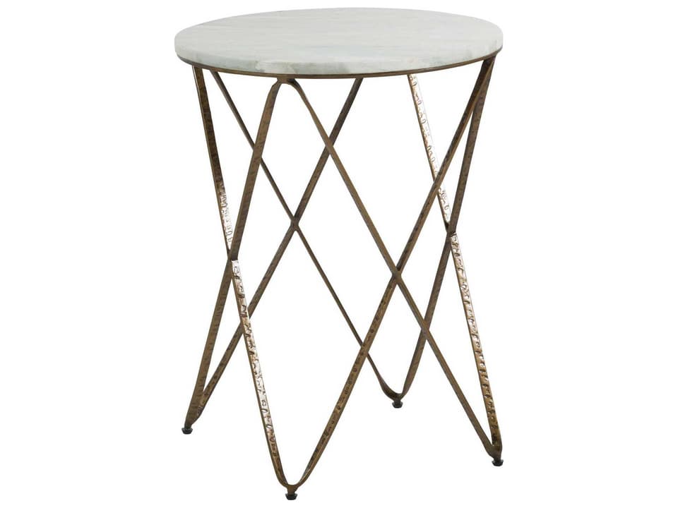 Phoenix Round Side Table with Feather Green Marble and Vintage Gold Base