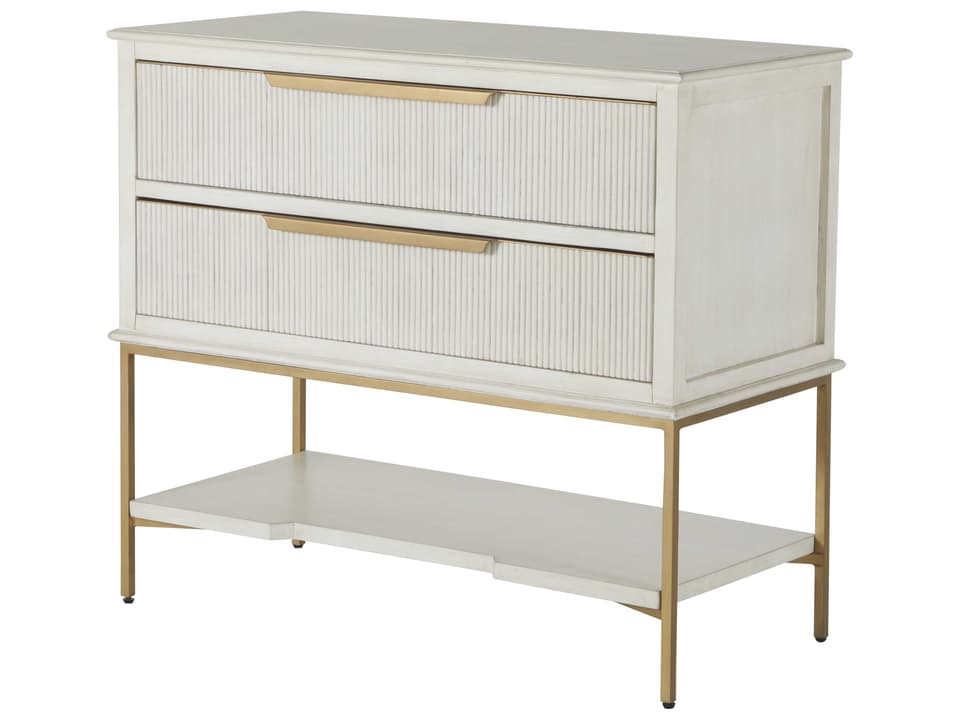 Riggs 2-Drawer Oak Veneer Nightstand in Distressed Antique White and Stained Gold