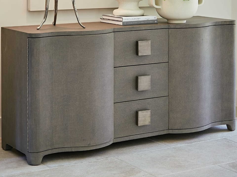 Toile Linen 66-Inch Credenza Sideboard Grey Oak Interior
