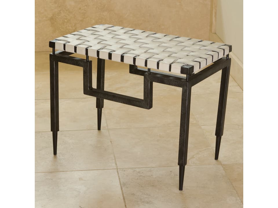 Black Powder Coat Iron and White Leather Accent Bench