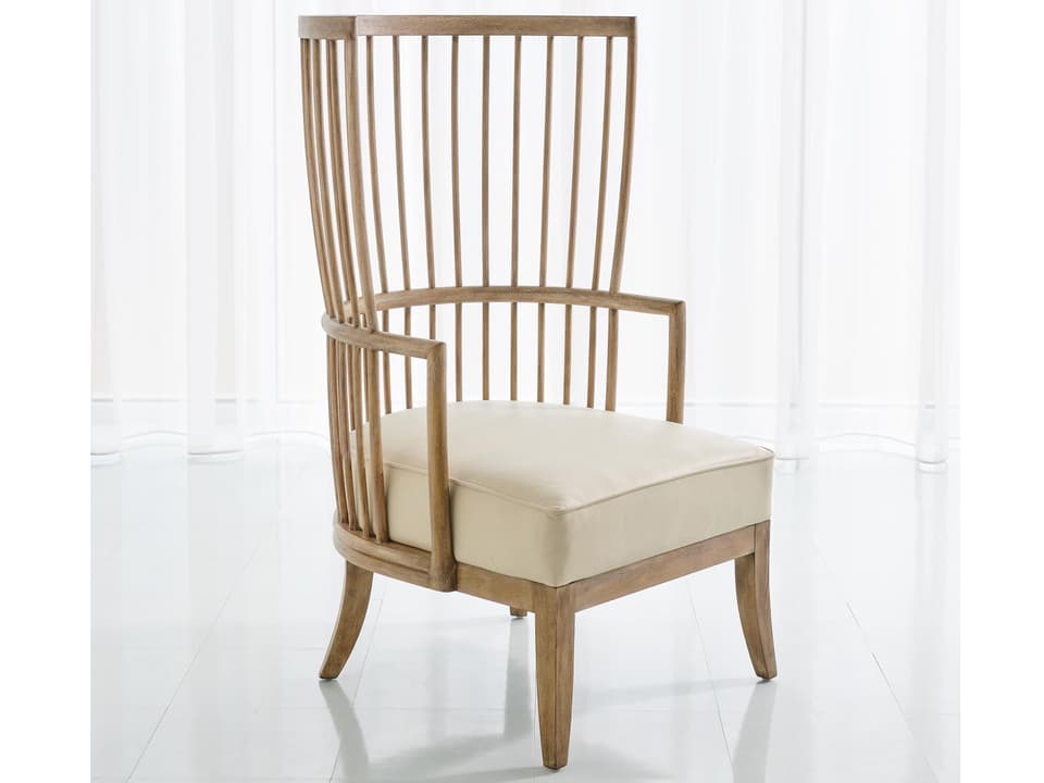 Spindle Wing Beige Top-Grain Leather Accent Chair