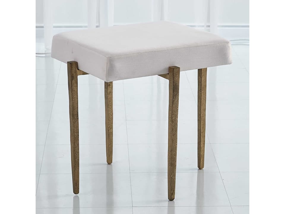 Laforge Small Accent Bench with Muslin Cushion in Antique Gold