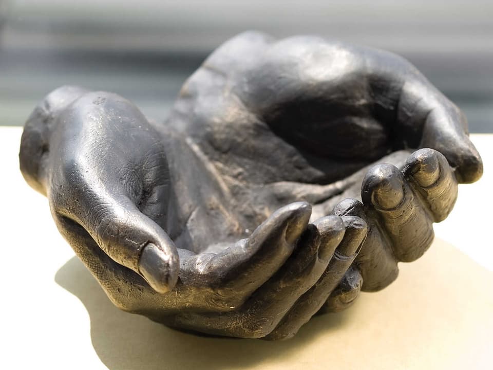 Iron Hand Decorative Bowl in Antique Statuary Bronze