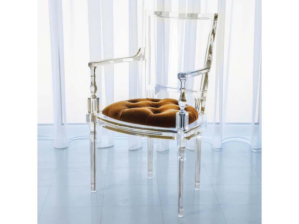 Marilyn Tufted Mohair Blend Upholstered Arm Dining Chair in Clear Acrylic