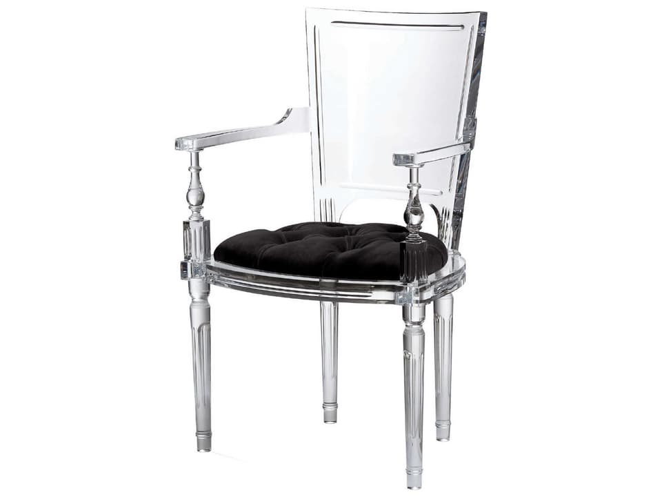 Marilyn Black Mohair Upholstered Acrylic Arm Dining Chair