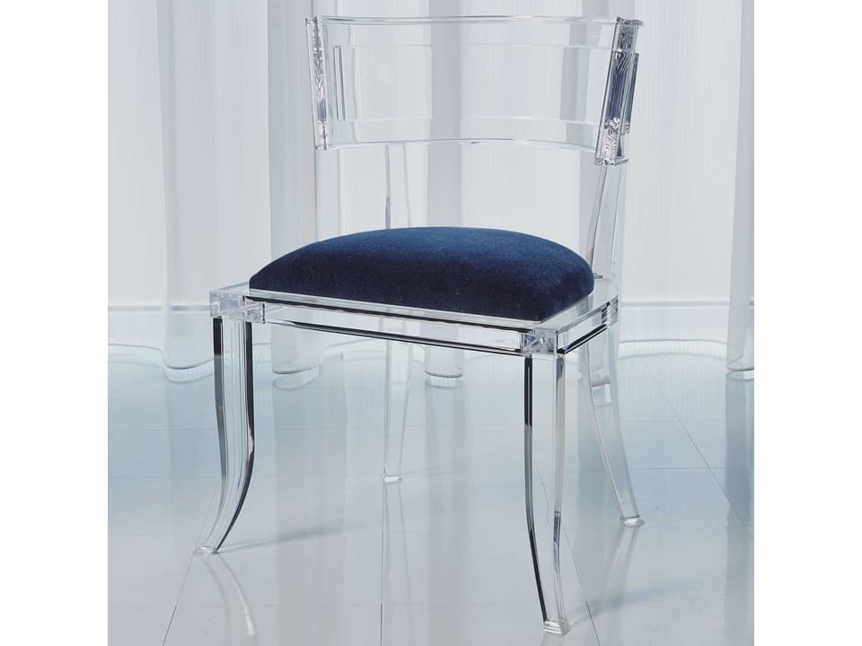 Klismos Blue Upholstered Acrylic Side Dining Chair