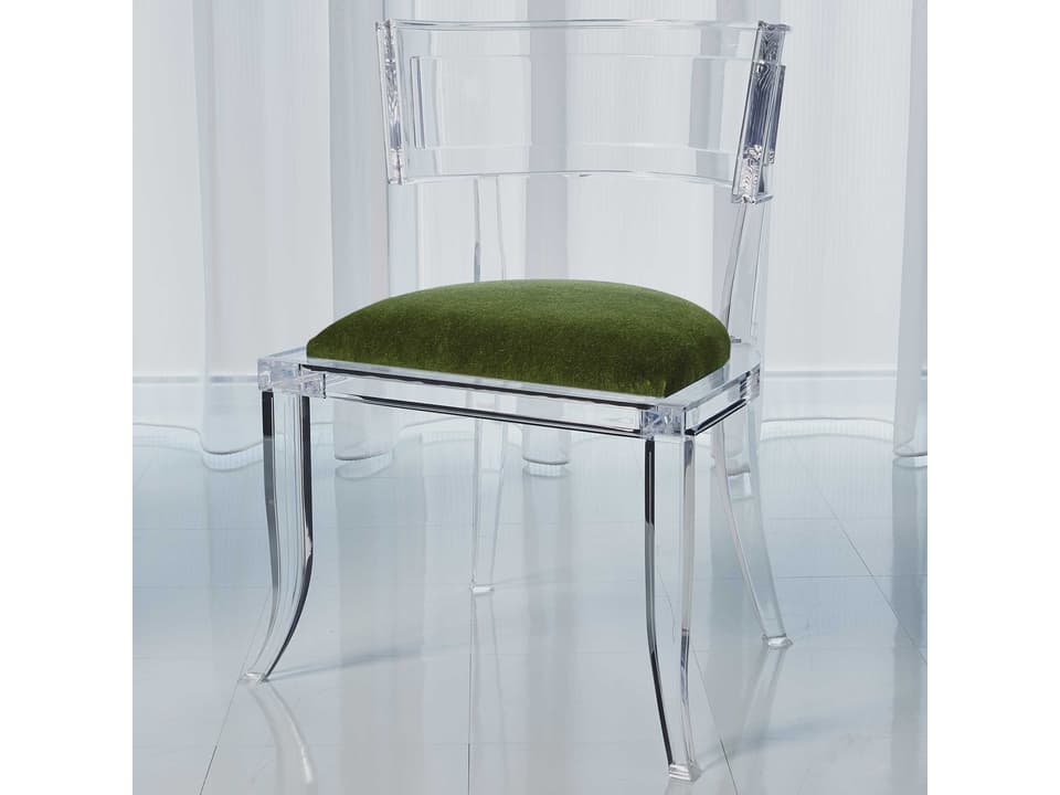 Klismos Acrylic Upholstered Side Dining Chair in Emerald Green
