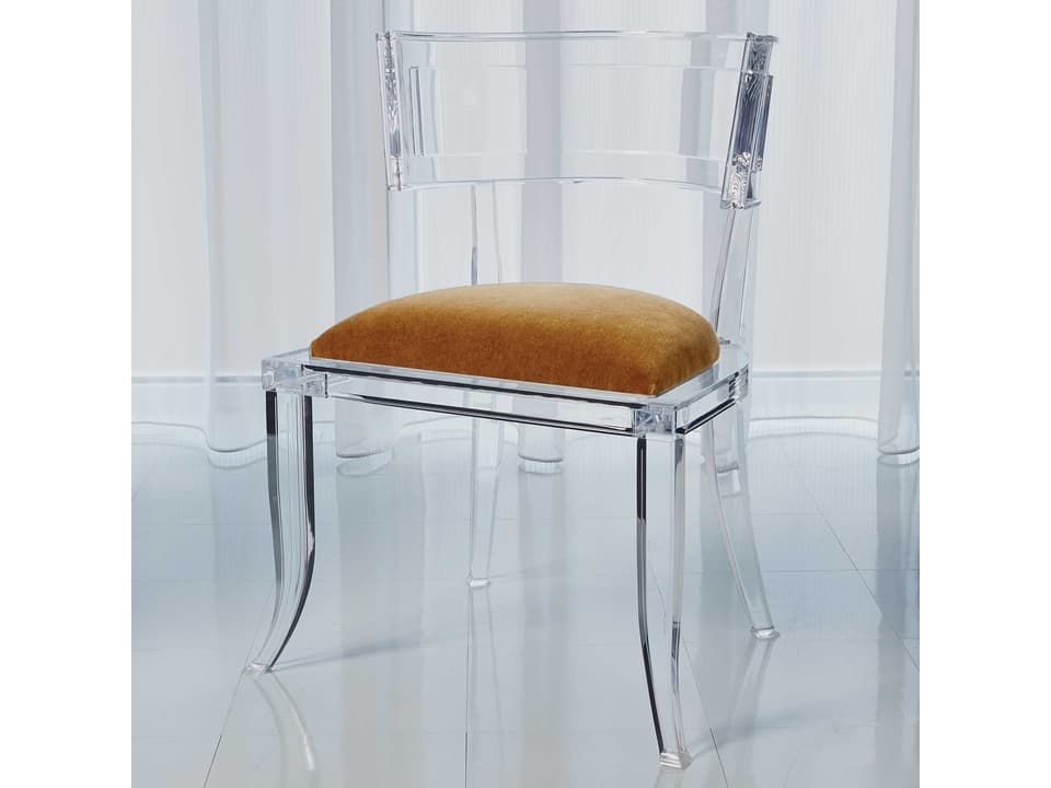 Klismos Acrylic Dining Side Chair in Brown Sugar Mohair