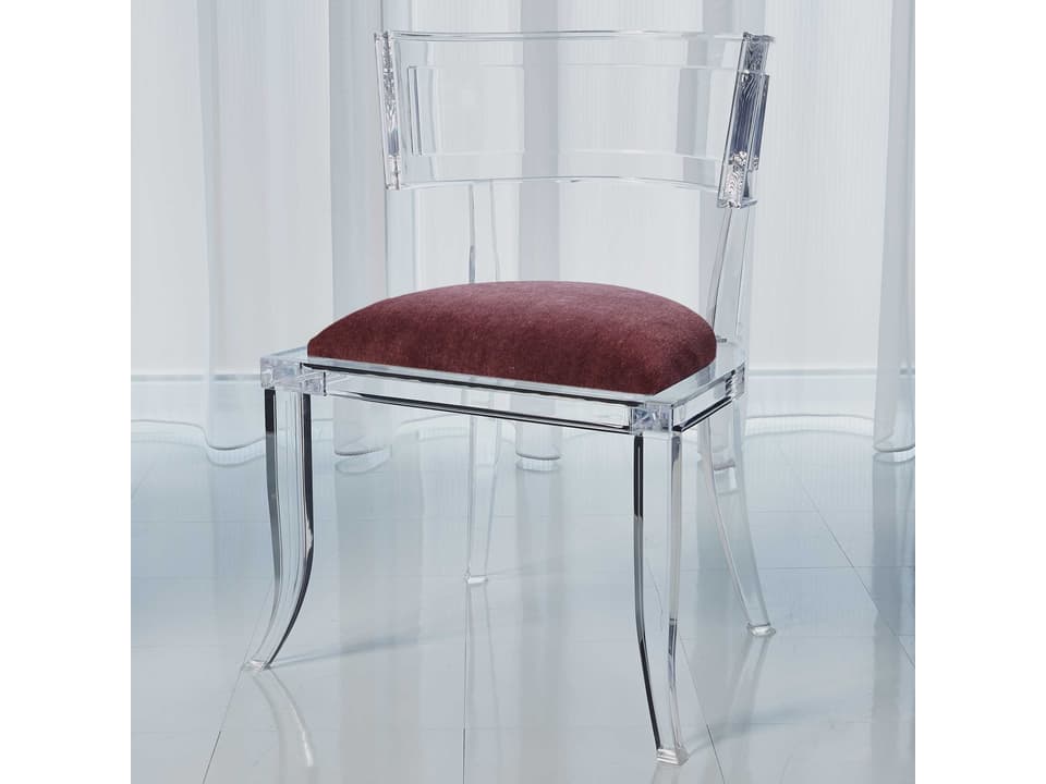 Clear Upholstered Side Dining Chair with Mohair Cushion