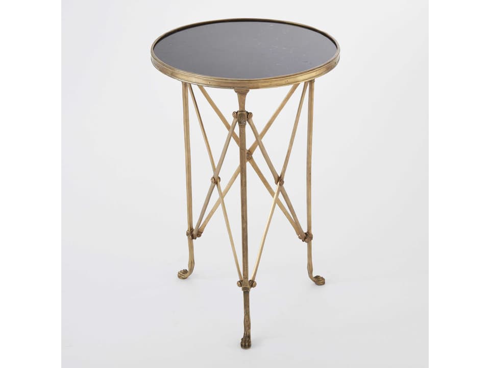 Directoire Round End Table in Brass and Black Granite