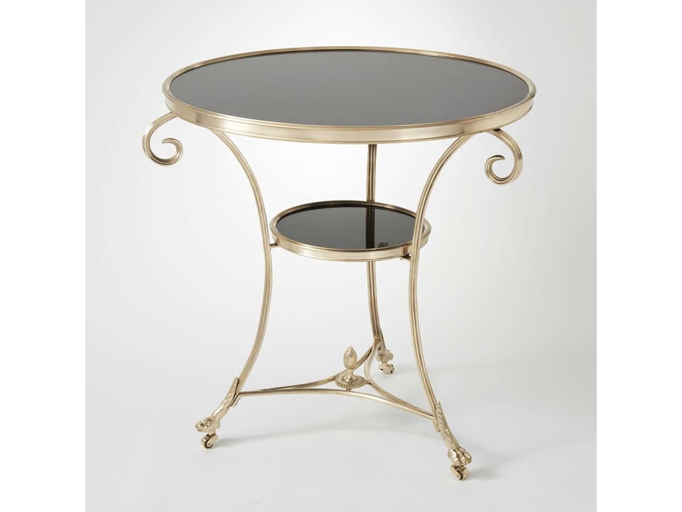 Round Granite Brass End Table with Caster Wheels