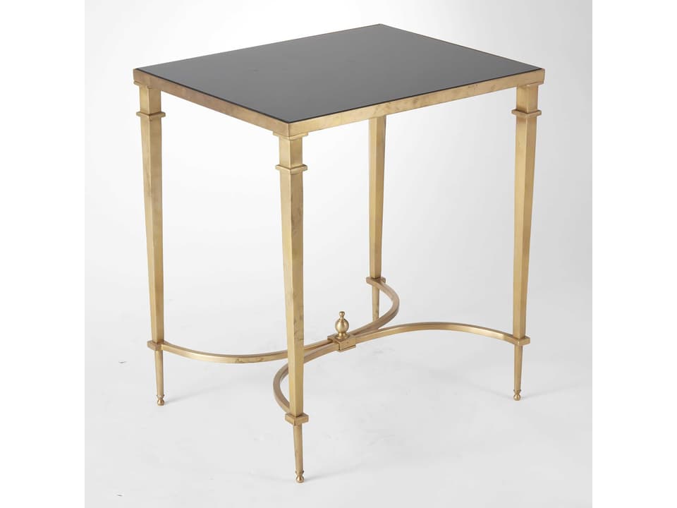 Rectangular French Square Leg End Table in Brass and Black Granite