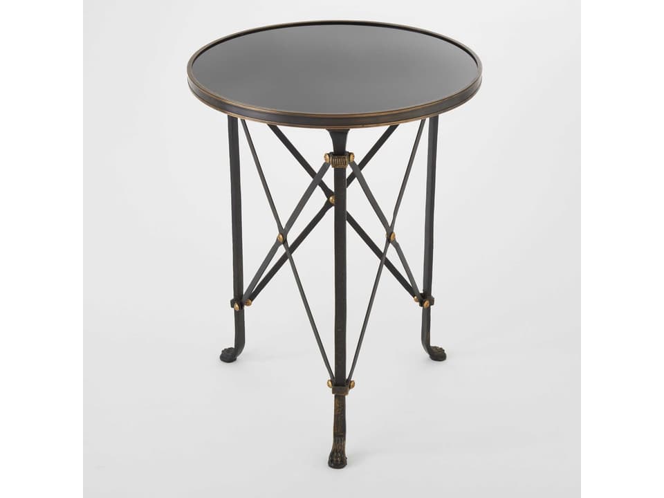 Directoire Round End Table in Iron and Black Granite