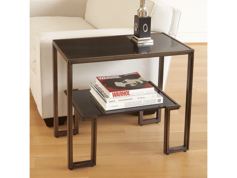 One-Up Rectangular End Table with Granite Top and Bronze Frame