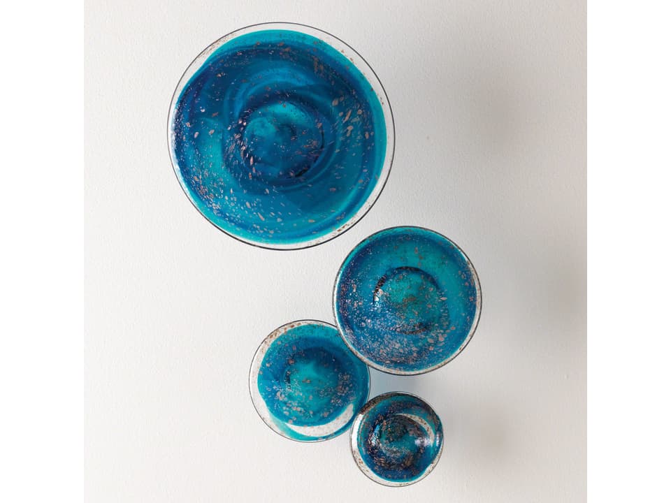 Four-Piece Glass Wall Art Set Blue Mushroom Design