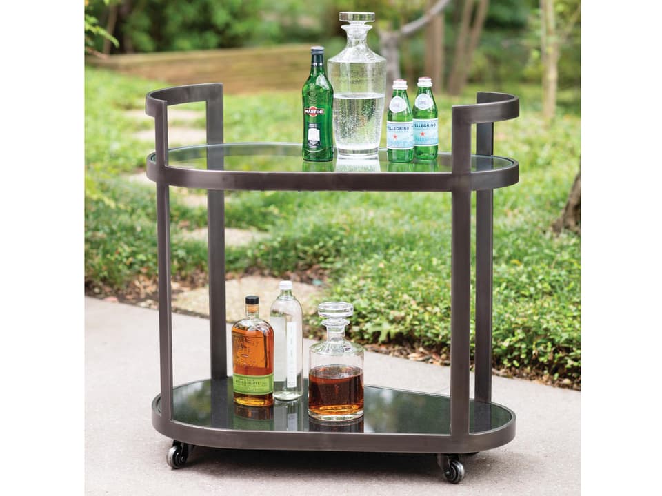 Regan Ovoid Bar Cart in Antique Gunmetal and Granite