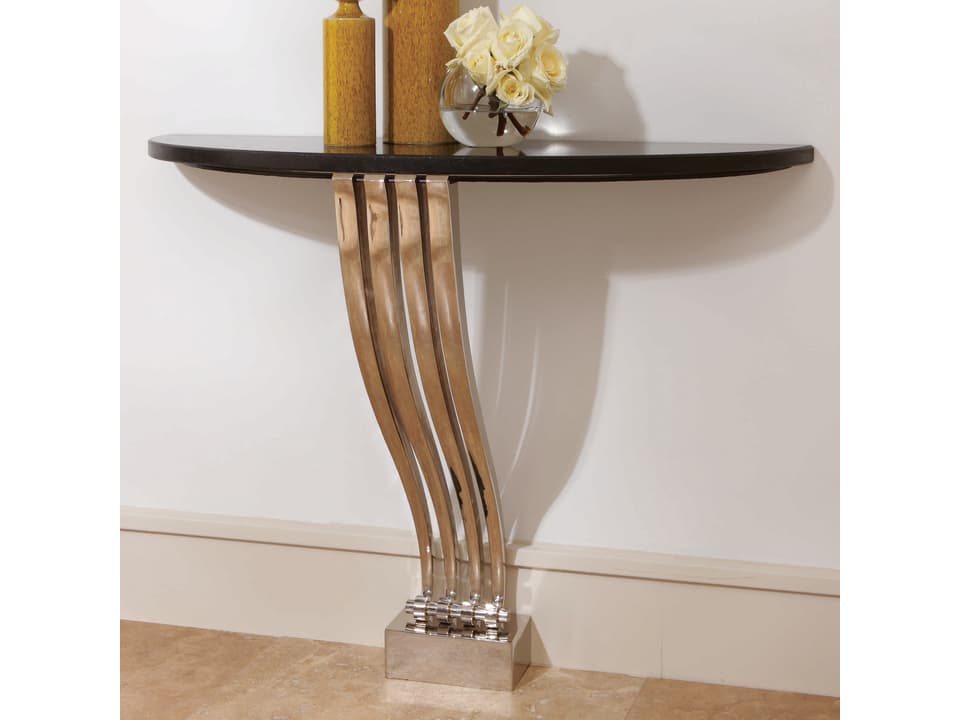 Graceful Console Table with Black Granite Top and Nickel Legs