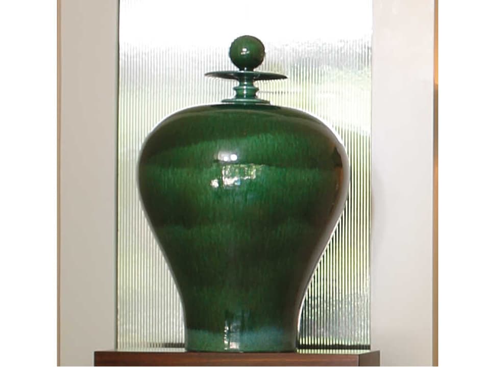 Happy Temple Emerald Tall Ceramic Jar with Vibrant Glaze