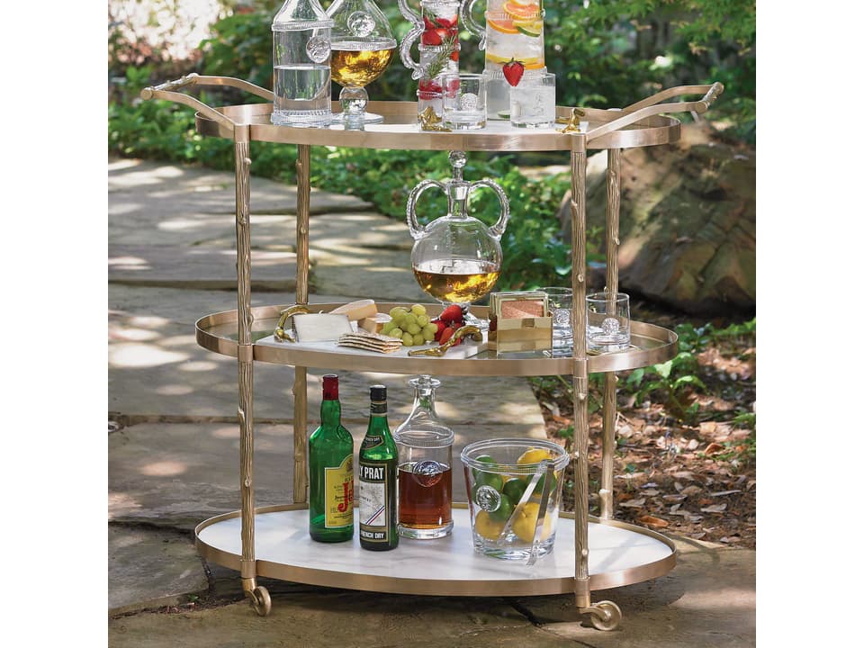 Arbor Bar Cart with White Marble and Gold Brass Finish