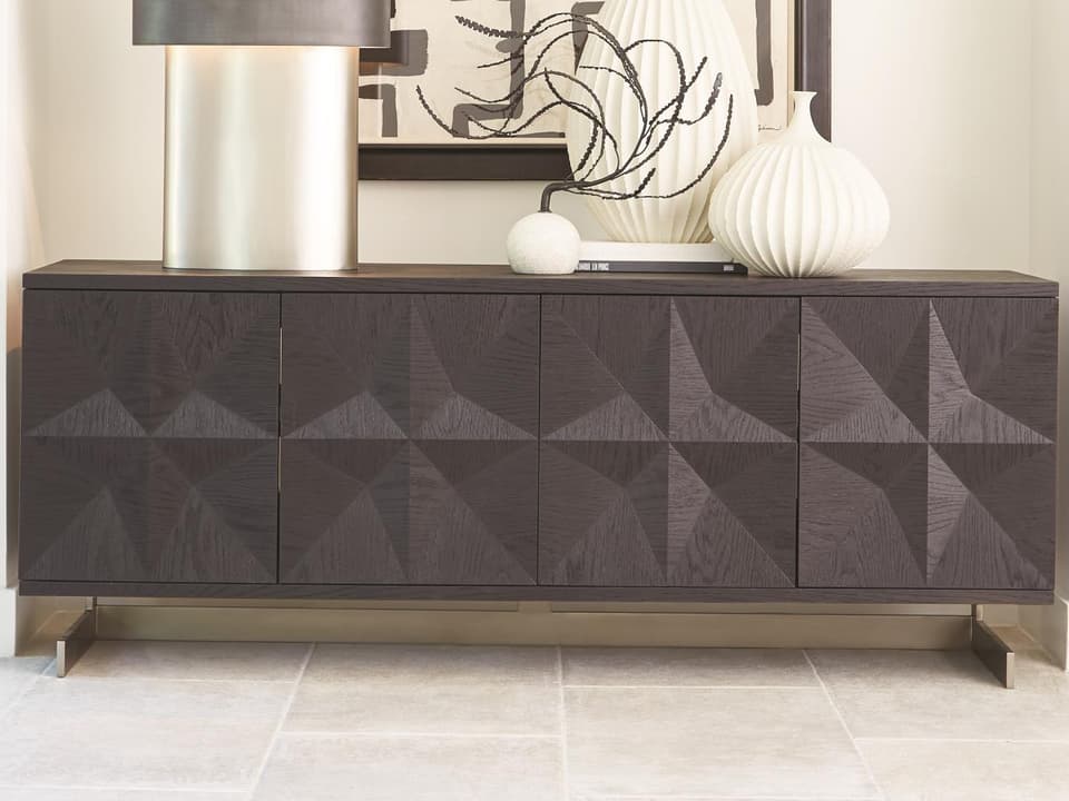 Cantilevered Star 72-Inch Media Console in Black Oak with Brushed Satin Nickel