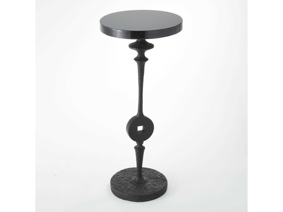 Artisan Square Peg Round Granite End Table in Black Powder Coat