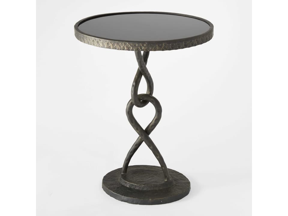 Loop De Loop Oval End Table Black Granite and Bronze Iron