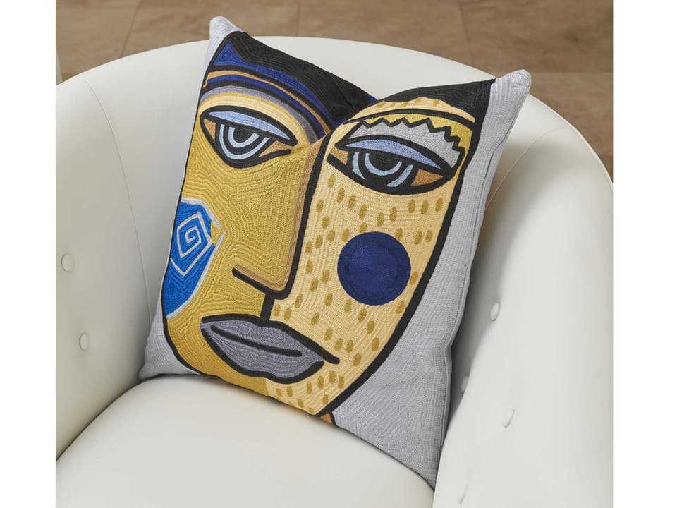 Paulo 20 Inch Abstract Fabric Accent Pillow in Blue and Yellow