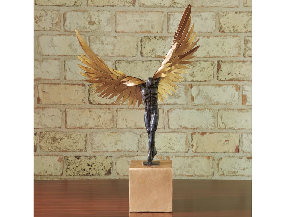 Avian Man Cast Iron Sculpture with Gold Leaf Wings
