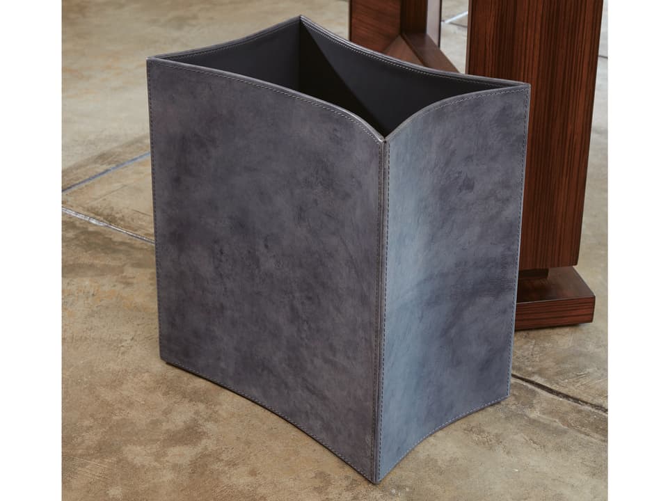 Folded Leather Wastebasket in Blue Wash