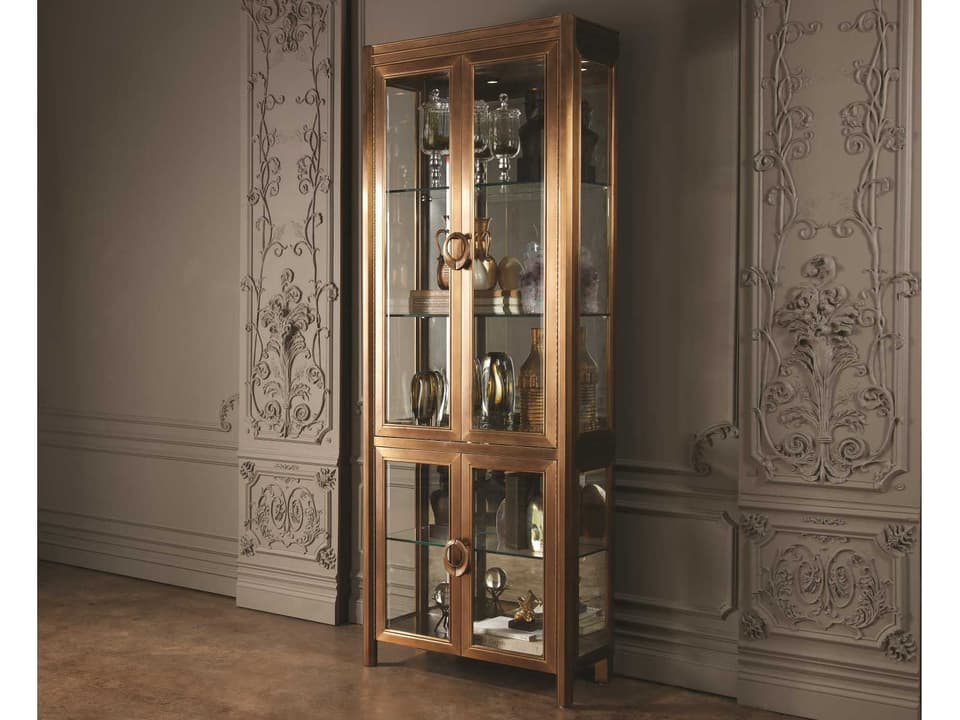 Poplar Wood Apothecary Display Cabinet in Dark Brass