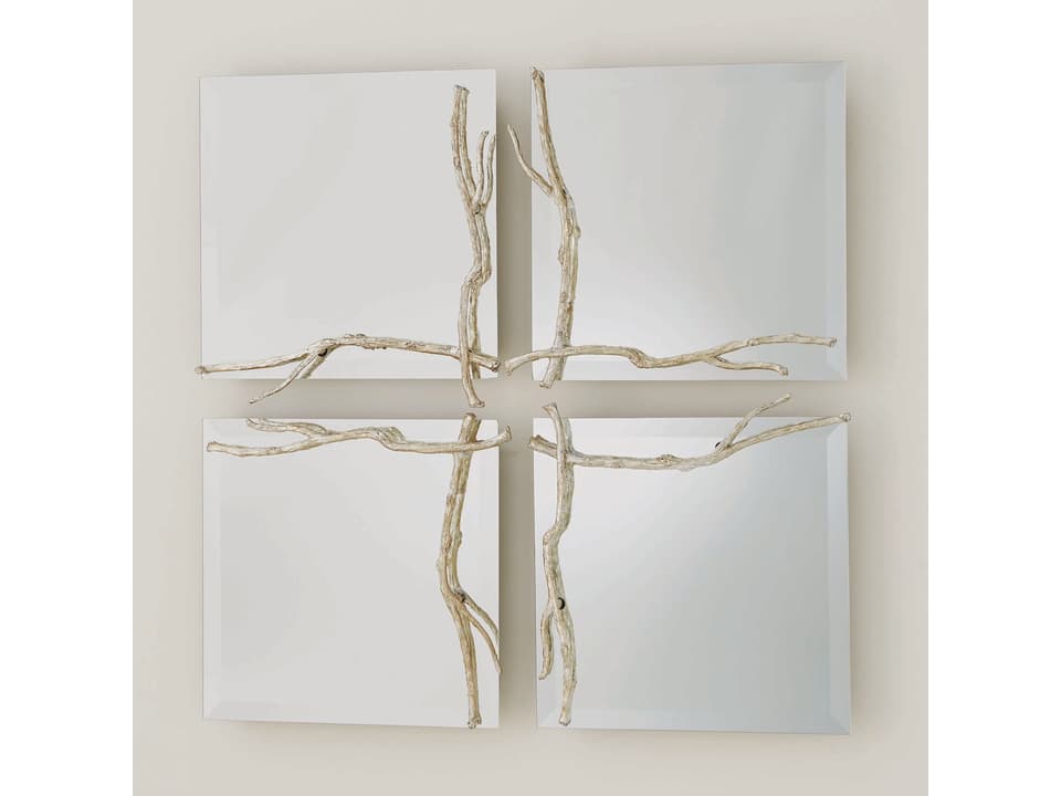Twig Small Square Wall Mirror in Silver Leaf