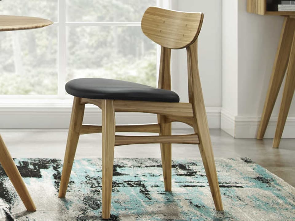 Cassia Upholstered Bamboo Dining Side Chair with Black Leather Seat