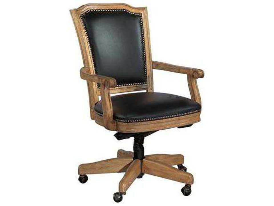 Wellington Hall Office Wood Frame Executive Desk Chair in Black Leather