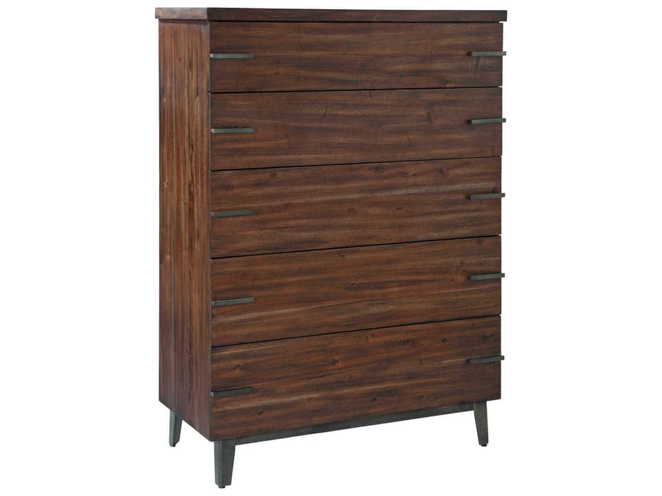 Monterey Point 5-Drawer Accent Chest in Deep Brown with Forged Metal Accents