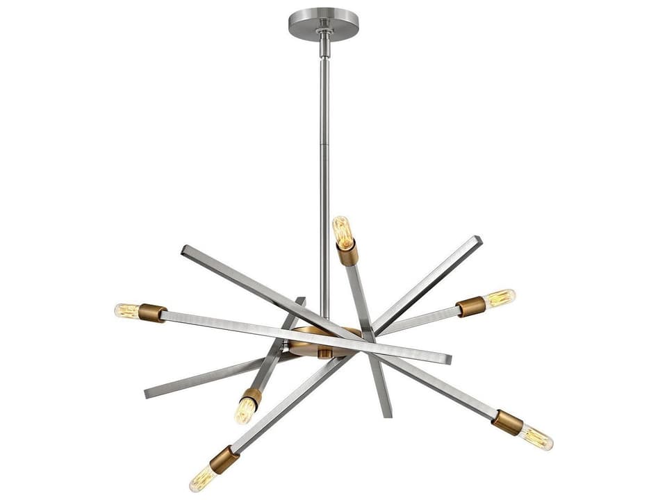 6-Light Archer Chandelier in Brushed Nickel with Brushed Bronze Accents