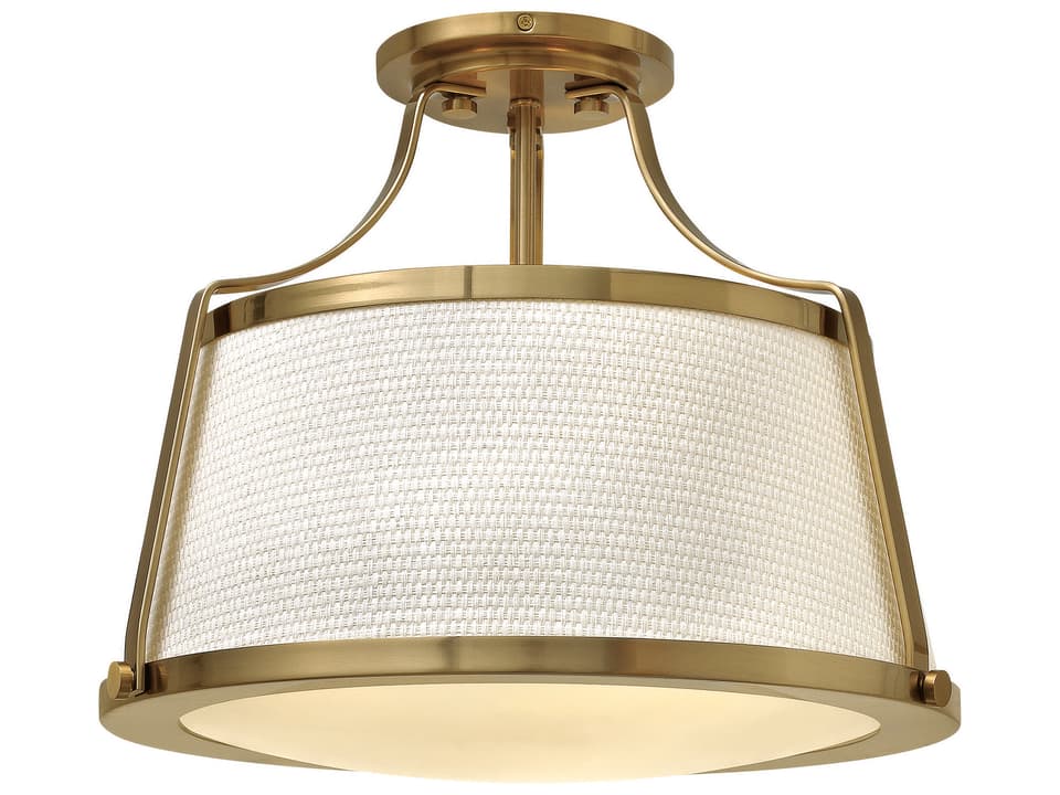 Charlotte 3-Light Semi-Flush Mount in Brushed Caramel with Fabric Shade