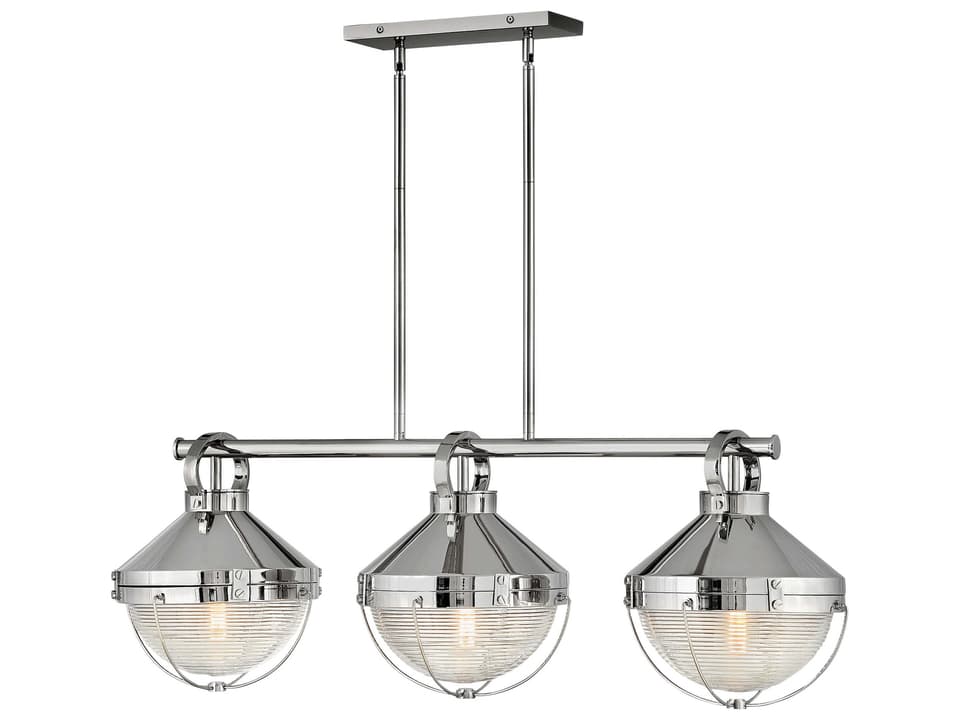 Crew 3-Light Linear Chandelier in Polished Nickel with Ribbed Glass