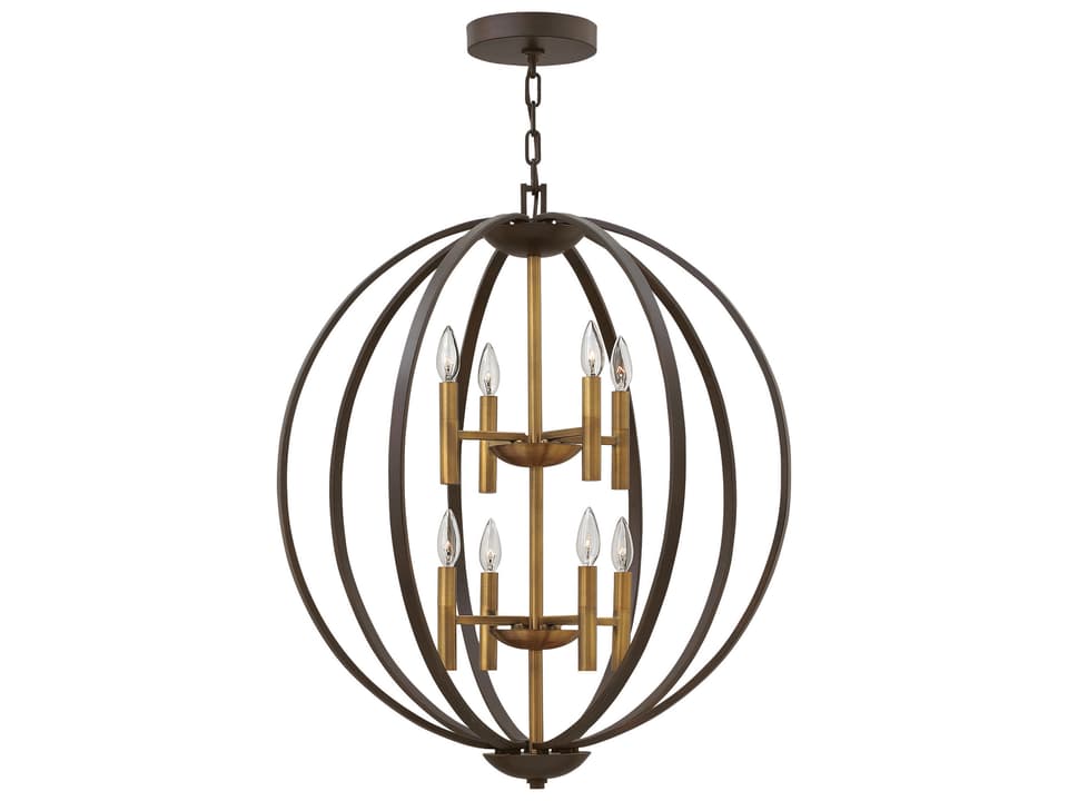 Euclid 8-Light Tiered Chandelier in Spanish Bronze with Heirloom Brass Accents