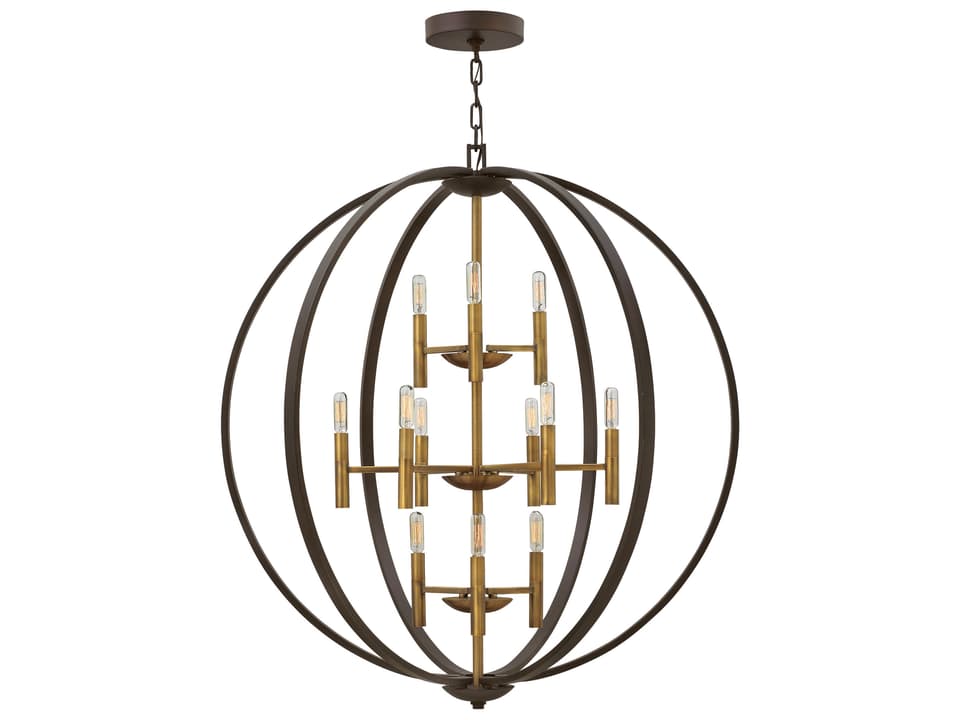 12-Light Euclid Double XL Three Tier Orb Chandelier in Spanish Bronze